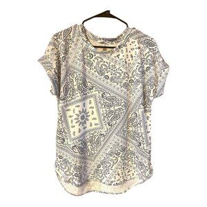 Cupio Blush Paisley Bandana Print Short Sleeve Top Womens M Polyester/Viscose M